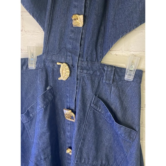 Bamms ARTSY DOUBLE SLIT HALTER DENIM MAXI Large - Picture 2 of 7